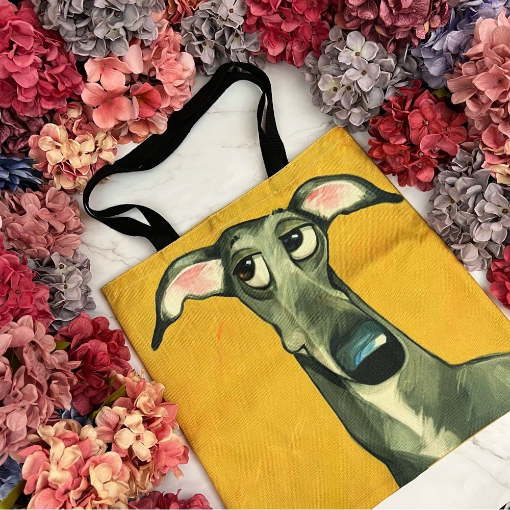 Eco-Friendly Sly Gray Greyhound Dog Folding Tote Bag - Picture 3 of 13